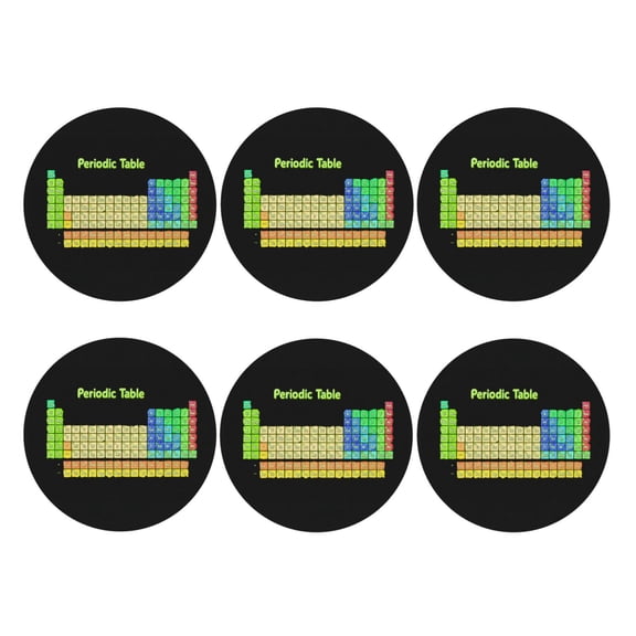 Periodic Table Of Elements Chemistry Leather Coasters for Drinks Perfect for Living Room, Kitchen, or Outdoor Use Set of 6 Round Shape