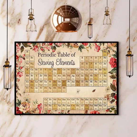 Periodic Table Of Sewing Elements Poster Wall Art UNFRAMED PAPER POSTER, Home Decor