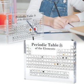 Periodic Table with Real Elements Inside, Clear Acrylic Periodic Table Display with 83 Real Elements Samples Craft Decoration Teaching Tool Present for Science Lovers, 1 Pcs, 5.8x0.39x4.5"