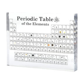 Periodic Table with Real Elements Inside - Multiple Kinds of Real Elements & Acrylic Display Stand, for Science Lovers, Students Chemistry Chart Tools, Gifts and Crafts Decoration Clear