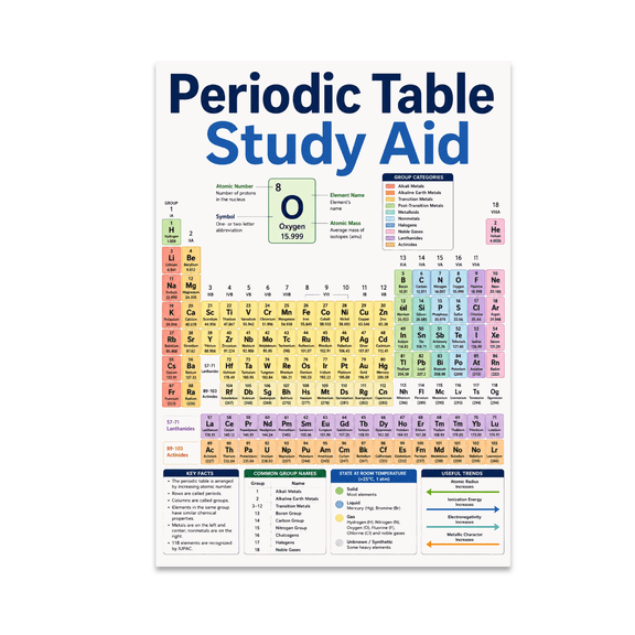 Periodic Table Reference Study Aid - Chemistry Student - 13x19 Poster Print