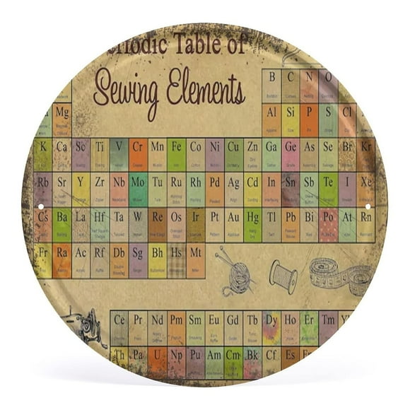 Periodic Table Of Sewing Elements Canvas Sewing Poster Periodic Table Poster Vintage Funny Round Metal Tin Sign in My Sewing Room Decor Home Decor Wall Chic Art Poster 12"x12"