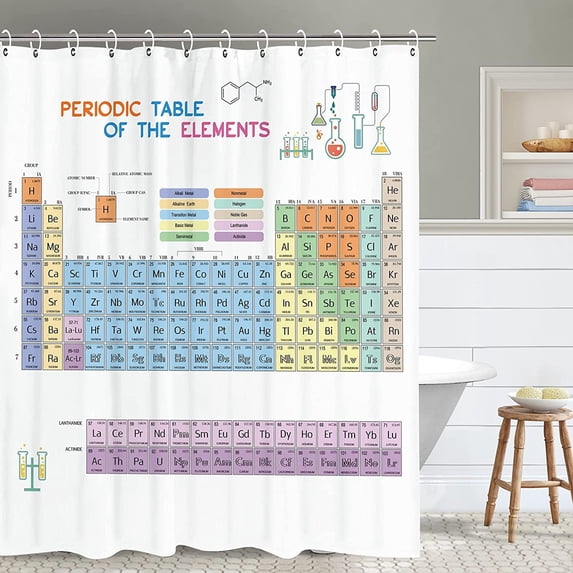 Periodic Table Shower Curtain, Science Shower Curtain, Educational Shower Curtain, Decor Waterproof Bathroom Curtain, 72X84 inches