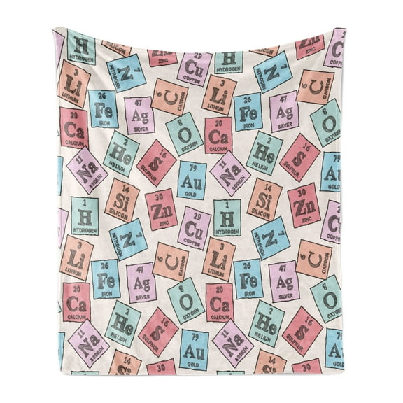 Periodic Table Soft Flannel Fleece Blanket, Sketch Style Chemistry Class Elements Science Camp Art Print, Cozy Plush for Indoor and Outdoor Use, 50" x 70", Pale Pink Blue and Green, by Ambesonne