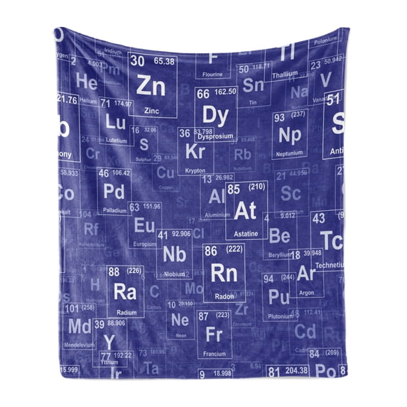 Periodic Table Soft Flannel Fleece Throw Blanket, Chemistry Elements in Abstract Style Science Classroom Backdrop, Cozy Plush for Indoor and Outdoor Use, 50" x 70", Royal Blue and White, by Ambesonne