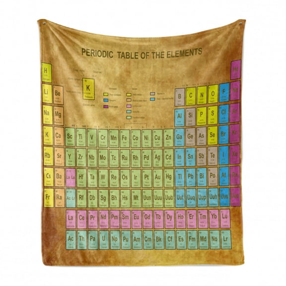 Periodic Table Soft Flannel Fleece Throw Blanket, Chemistry Elements for Classroom Geek Science Lovers Vintage Style Print, Cozy Plush for Indoor and Outdoor Use, 50" x 60", Multicolor, by Ambesonne