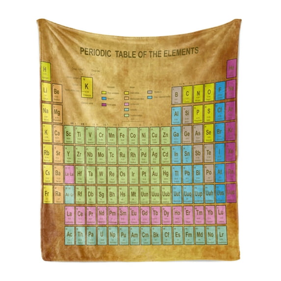 Periodic Table Soft Flannel Fleece Throw Blanket, Chemistry Elements for Classroom Geek Science Lovers Vintage Style Print, Cozy Plush for Indoor and Outdoor Use, 70" x 90", Multicolor, by Ambesonne