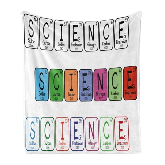 Periodic Table Soft Flannel Fleece Throw Blanket, Science Letterings with Capital Elements School Students Chemistry Lovers, Cozy Plush for Indoor and Outdoor Use, 50" x 70", Multicolor, by Ambesonne