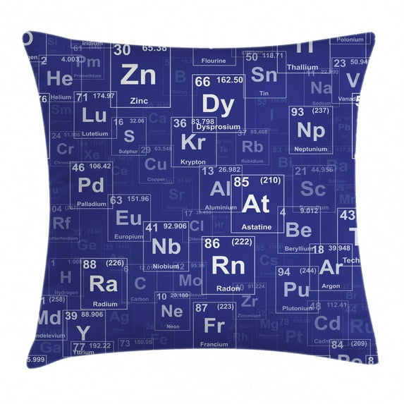 Periodic Table Throw Pillow Cushion Cover, Chemistry Elements in Abstract Style Science Classroom Backdrop, Decorative Square Accent Pillow Case, 16 X 16 Inches, Royal Blue and White, by Ambesonne