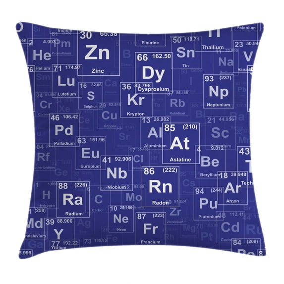 Periodic Table Throw Pillow Cushion Cover, Chemistry Elements in Abstract Style Science Classroom Backdrop, Decorative Square Accent Pillow Case, 20 X 20 Inches, Royal Blue and White, by Ambesonne