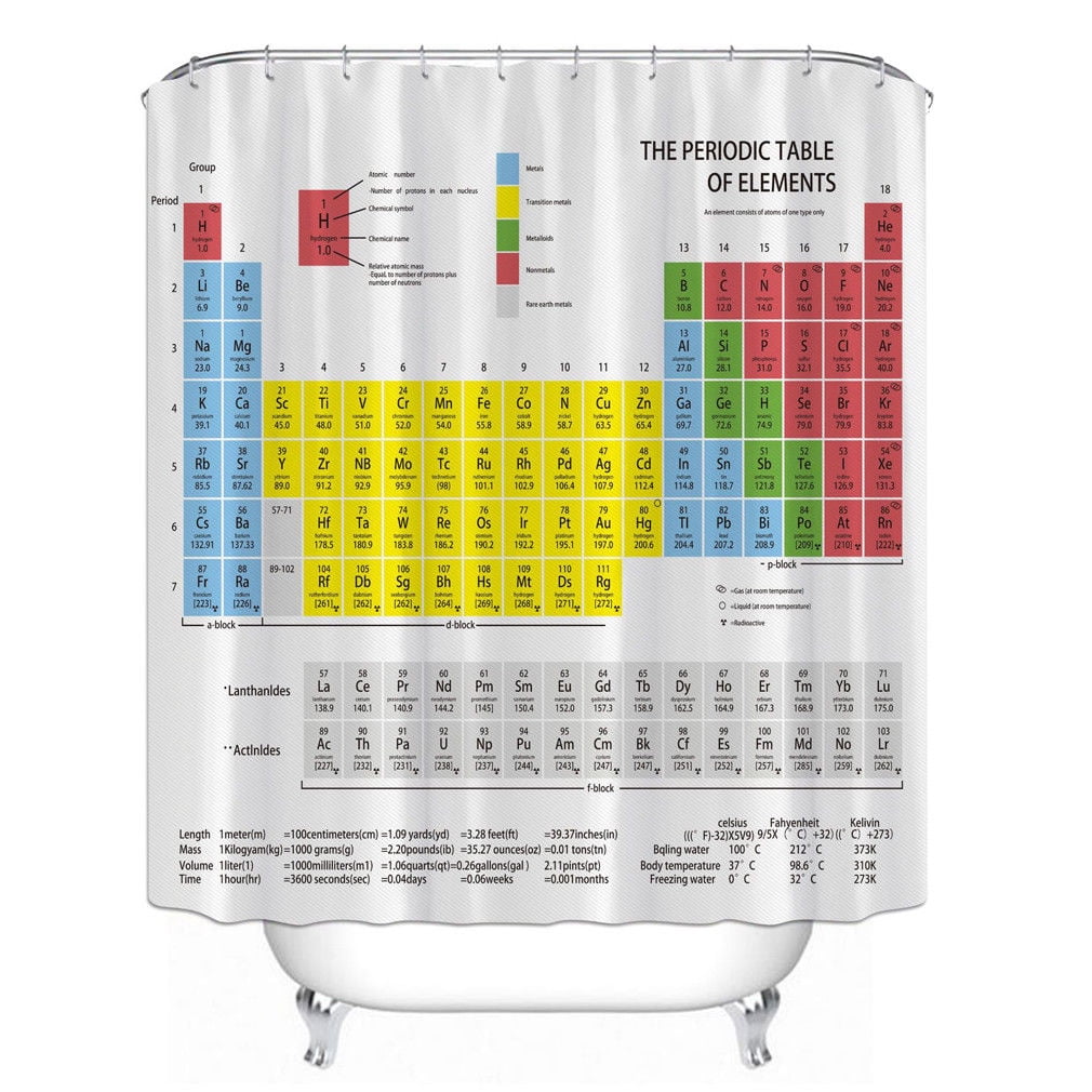 Funny Periodic Table Shower Curtain - Science Bathroom Decor, 72x72 Inch, Waterproof Polyester