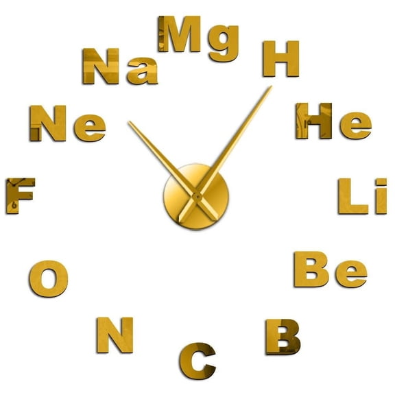 Periodic Table of Elements Large 3D DIY Wall Clock Chemistry Science Subject Mirror Effect Stickers Wall Watch Classroom Decor(Gold,27inch)