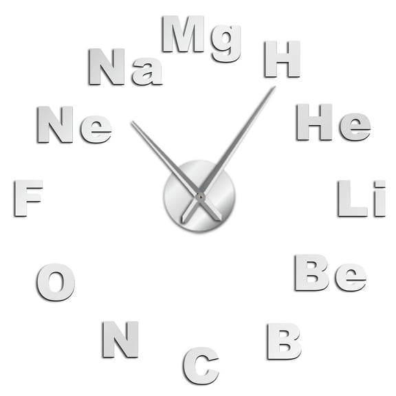 Periodic Table of Elements DIY Giant Wall Clock Chemistry Science Mirror Stickers Frameless Large Wall Watch Classroom Decor Art(Silver,37inch)