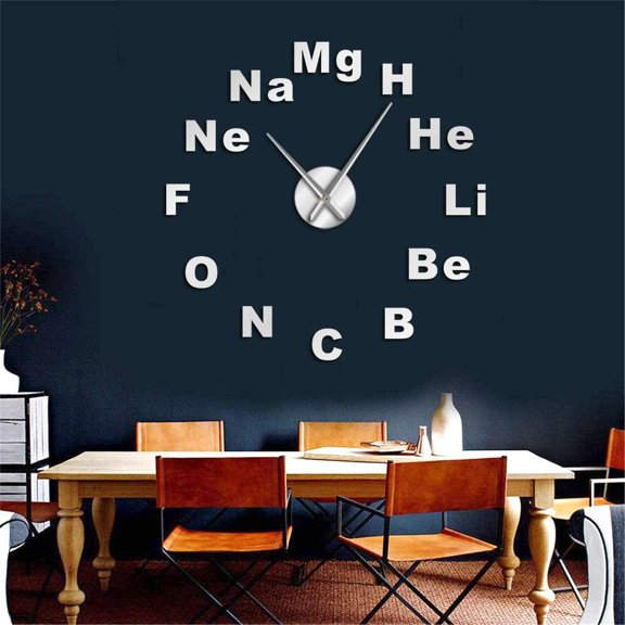 Periodic Table of Elements DIY Giant Wall Clocks Chemistry Science Mirror Stickers Frameless Large Wall Watch Classroom Decor Art(Silver,27inch)