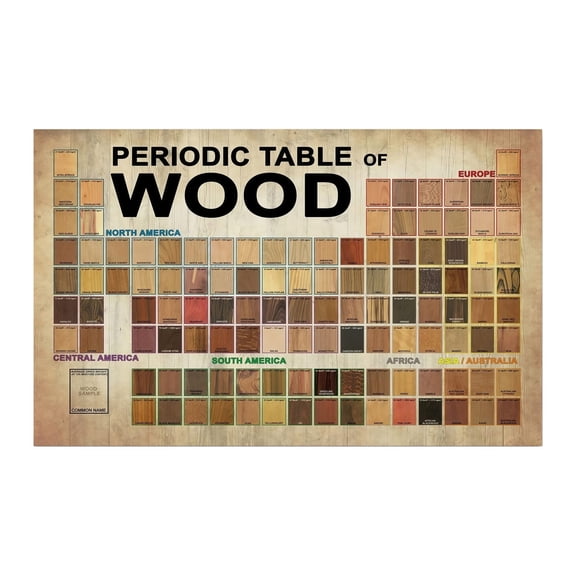 Periodic Table of Wood Ultimate Reference Chart Janka Hardness Common Uses Sustainability Facts Poster for Material Selection Craftsmen Designers