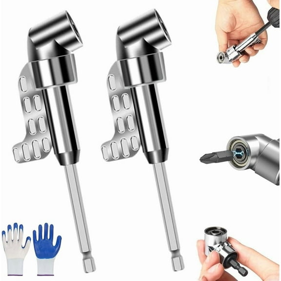 Periodicali 105 Degree Right Angle Drill Adapter, Magnetic 105 Degree Right Angle Drill Adapter, Right Angle Drill Attachment with Multi-function Bend Screwdriver Bit(Silver, 2Pcs-Long)