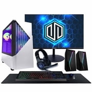 Periphio Castle Gaming PC, AMD Ryzen 5 5500 up to 4.2 GHz with AMD Radeon 6500XT Graphics, 16GB RAM, 1TBSSD, WiFi, Windows 11 Home, White, 1080p Gaming Computer - Full RGB Gamer Bundle, 24" Monitor