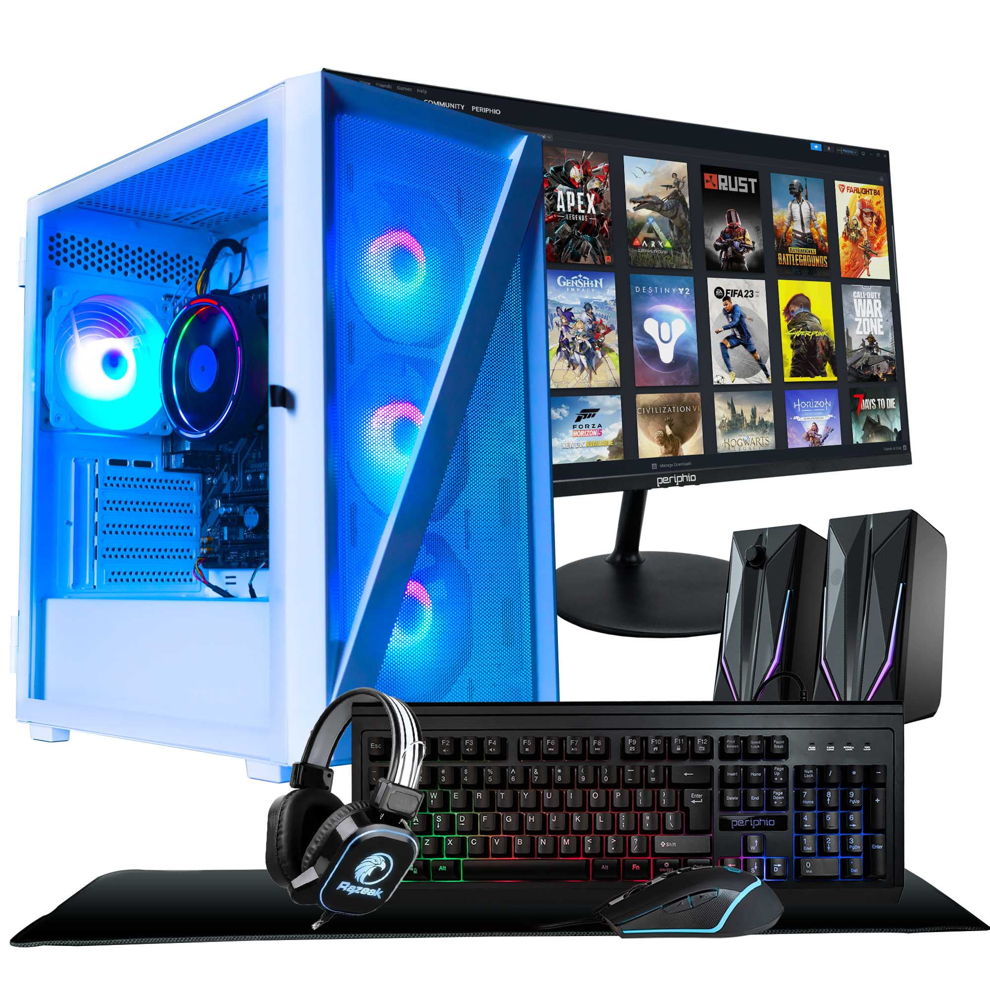 Periphio Reaper Gaming PC Computer | AMD Ryzen 5 5600G | Radeon Vega 7  Graphics | 1TB Solid State (SSD) | 16GB DDR4 RAM | Windows 11 | RGB  Battlestation Gaming Bundle