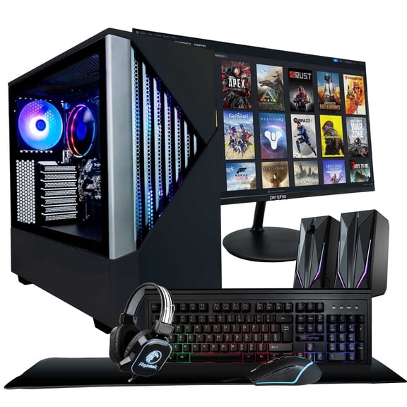 Periphio Reaper Gaming PC Computer - AMD Ryzen 5 5600G, Radeon Vega 7 Graphics, 1TB NVMe, 16GB DDR4 RAM, Windows 11 RGB Battlestation Gaming Bundle