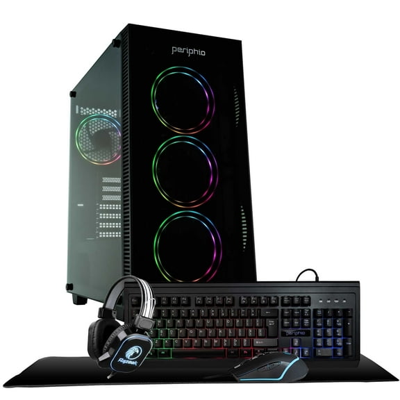 Periphio Terra Gaming PC Computer - AMD Ryzen 5 5600G | Radeon Vega 7 Graphics | 1TB Solid State (SSD) | 16GB DDR4 RAM | Windows 11 | RGB Elite 4-in-1 Gaming Bundle