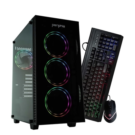 Periphio Terra Gaming PC Bundle, AMD Ryzen 5, Vega Graphics, 16GB RAM, 1TB NVMe SSD, Windows 11 Desktop Computer for 1080p PC Gaming