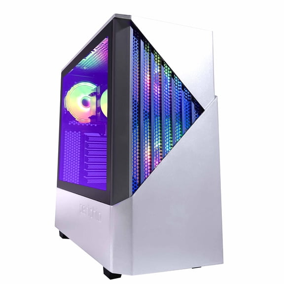 Periphio Castle Gaming PC, AMD Ryzen 5 5500 up to 4.2 GHz with AMD Radeon 6500XT Graphics, 16GB RAM, 1TBSSD, WiFi, Windows 11 Home, White, 1080p Gaming Computer