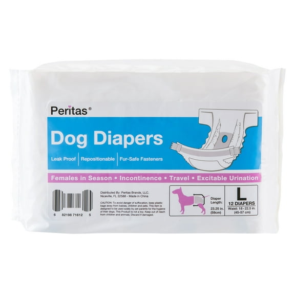 Peritas Disposable Dog Diapers Female| Puppy, Doggie, Cat Diapers |Diapers for Dogs in Heat Period, Diapers that Stay on Bulk, Senior, Excitable Urination, or Incontinence (Large, 12 Count)