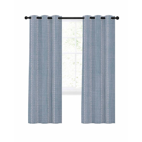 Periwinkle Blue Striped Blackout Curtains 2 Panels Set Coastal Grandma French Rustic Linen Texture Thermal Insulated Privacy Black Out Drapes Window Curtain for Living Room Bedroom 27.5 x 39 Inch