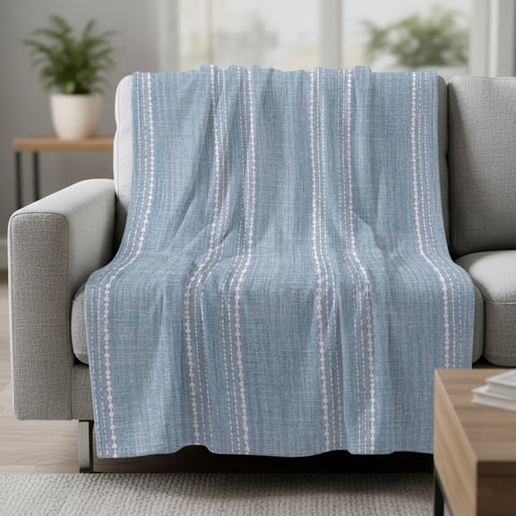 Periwinkle Blue Striped Fleece Throw Blanket Lightweight Coastal Grandma French Rustic Linen Texture Fuzzy Flannel Throws Super Soft Cozy Flannel Blanket for Couch, Sofa, Bed, Travel 50"x80"