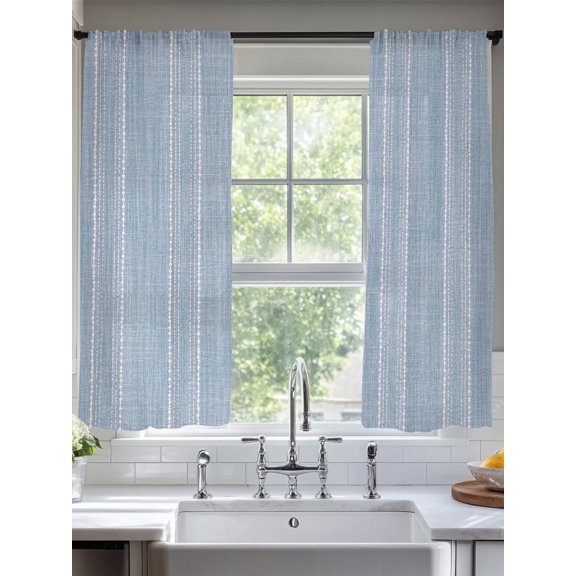 Periwinkle Blue Striped Window Sheer Curtain Coastal Grandma French Rustic Linen Texture Semi Curtain Sheers Light Filtering Rod Pocket Voile Drapes for Bedroom Living Room 52 X 63 Inch, 2 Panels