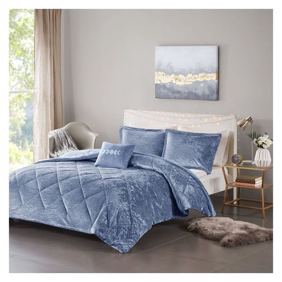 Periwinkle Crushed Comforter Set - Full/Queen - 3 Piece Bedding with Decorative Pillow