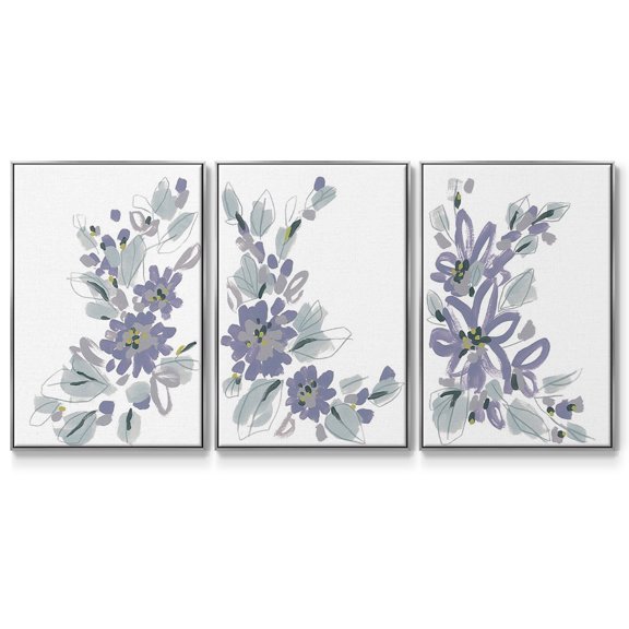 Periwinkle Patch I - Framed Premium Gallery Wrapped Canvas L Frame 3 Piece Set - Ready to Hang