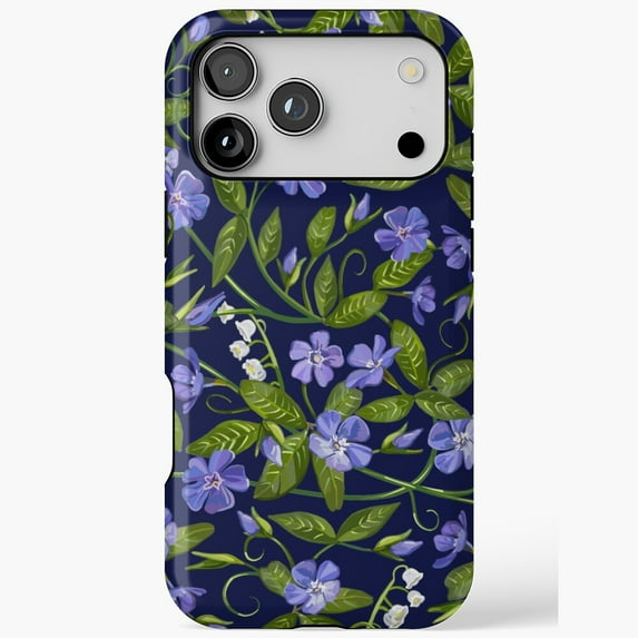 Periwinkle Spring Navy Floral Art iPhone Case 17 through 11 Pro Max