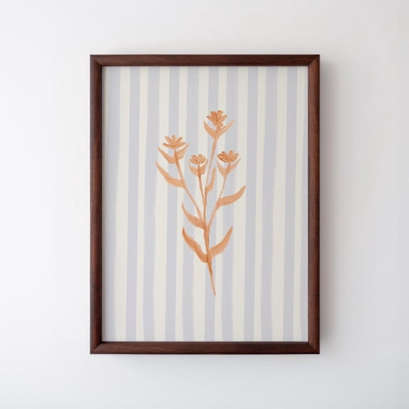 Periwinkle Striped Floral Botanical Decor Wall Art Unframed Paper Print