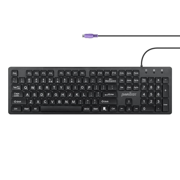 Perixx PERIBOARD-117P Wired PS2 Full Size Keyboard - Big Print Letters - Black - US English