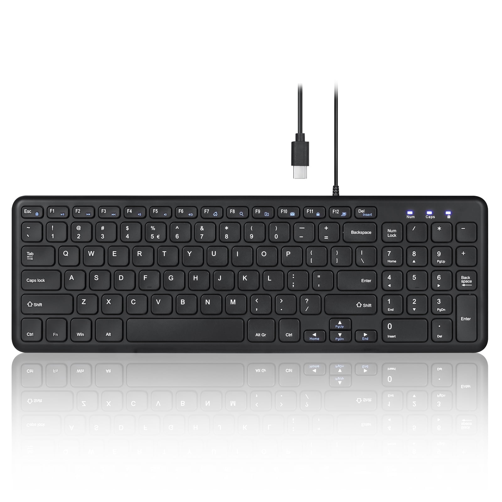 Perixx PERIBOARD-213C Wired Silent USB-C Scissor Keyboard - 14.45x4.76x0.71 Inches Compact Design with Number Pad - Black - US English