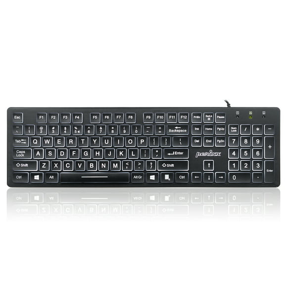 Perixx PERIBOARD-317 Wired Backlit USB Keyboard - Large Print Letters - White Backlight LED - Black
