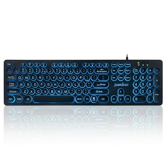Perixx PERIBOARD-317R Wired Backlit USB Keyboard - Big Print Letter - Tri-color Illuminated LED - Stylish Round Keycaps - US English