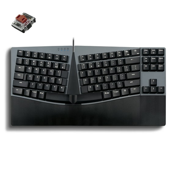 Perixx PERIBOARD-335BR Wired Ergonomic Mechanical Compact Keyboard - Low-Profile Brown Tactile Switches - Programmable Keys - Compatible with Windows and Mac OS X - US English