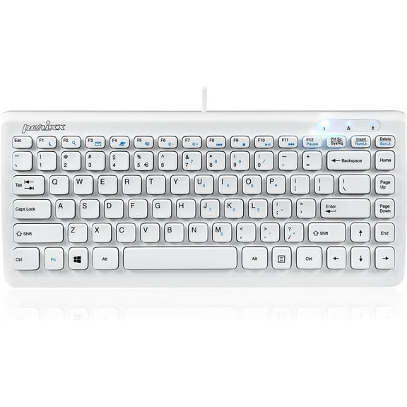 Perixx PERIBOARD-407W US, Wired USB Mini Keyboard with 11 Hot Keys - Glossy White - US English Layout Wired White