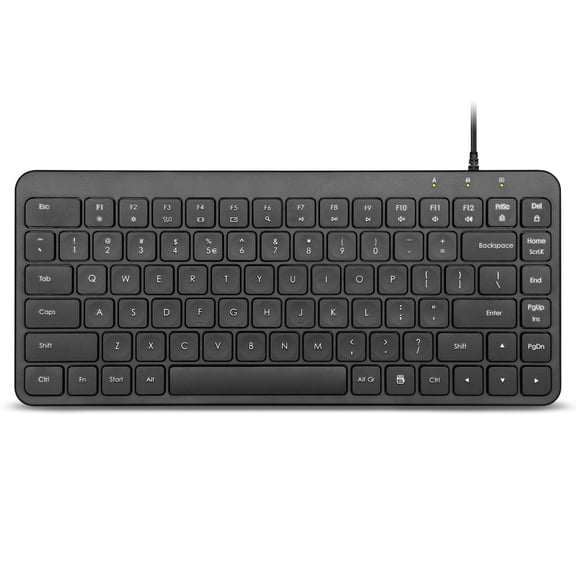 Perixx PERIBOARD-414U Wired USB Mini Keyboard, Compact 12.24x5.32x0.71 Inches, Plug and Play, Black, US English Layout