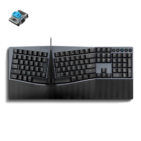 Perixx PERIBOARD-535BL [Firmware Updated] Wired Ergonomic Mechanical Keyboard - Full-Size - Low-Profile Blue Clicky Switches - NKRO Anti-Ghosting - Compatible with Windows and macOS