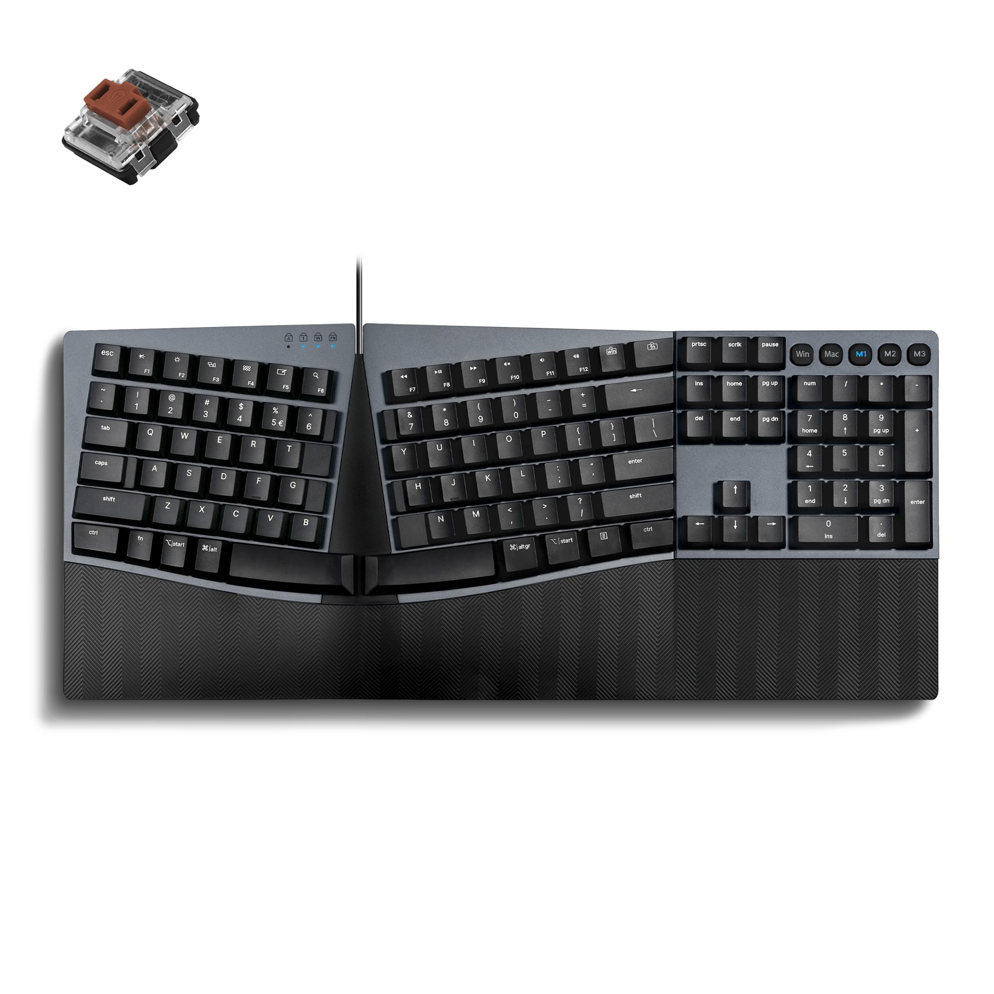 Perixx PERIBOARD-535BR [Firmware Updated] Wired Ergonomic Mechanical Keyboard - Full-Size - Low-Profile Brown Tactile Switches - NKRO Anti-Ghosting - Compatible with Windows and macOS
