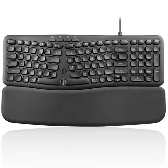 Perixx PERIBOARD-536B Ergonomic Compact Wired USB Keyboard, Built-in Number Pad, Detachable Wrist Rest, Silent Typing, 16.34x5.71x1.61 Inches, Black
