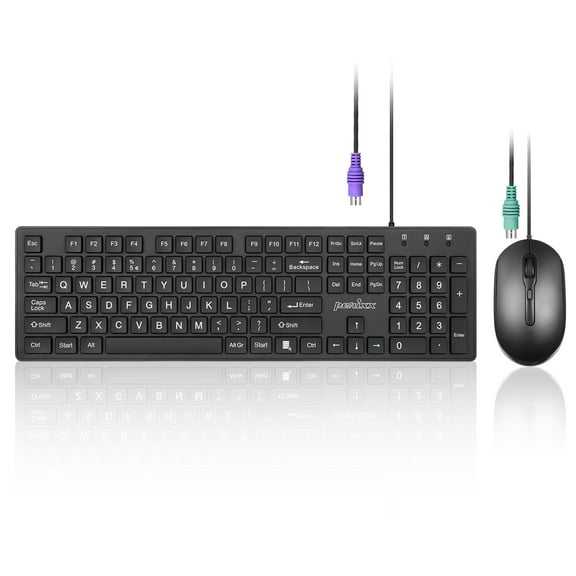 Perixx PERIDUO-117P, Wired Standard PS2 Keyboard and Mouse Combo - Full-size Layout - Bundle with 3 Button Optical PS2 Mouse - 5.9Ft Cable - Black