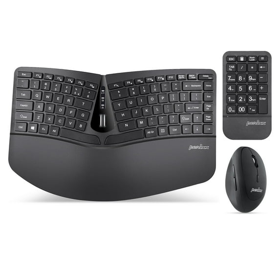 Perixx PERIDUO-606A, 3-in-1 Wireless Compact Ergonomic Keyboard with Vertical Mouse and Numeric Keypad - Adjustable Palm Rest - Tilt Wheel - Membrane Low Profile Keys - US English Layout