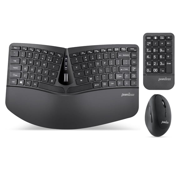 Perixx PERIDUO-606A, 3-in-1 Wireless Compact Ergonomic Keyboard with Vertical Mouse and Numeric Keypad - Adjustable Palm Rest - Tilt Wheel - Membrane Low Profile Keys - US English Layout