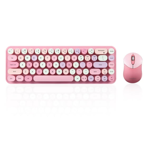 Perixx PERIDUO-802PK  Bluetooth Mini Keyboard and Mouse Combo - Retro Round Key Caps - Pastel Pink - US English
