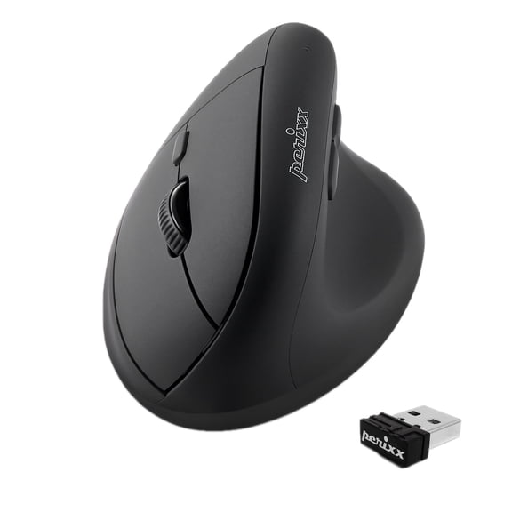 Perixx PERIMICE-608II Wireless Vertical Mouse, 2.4GHz, 6 Buttons, Adjustable DPI 800/1200/1600/2400, Right-Handed Design, USB Receiver, Black
