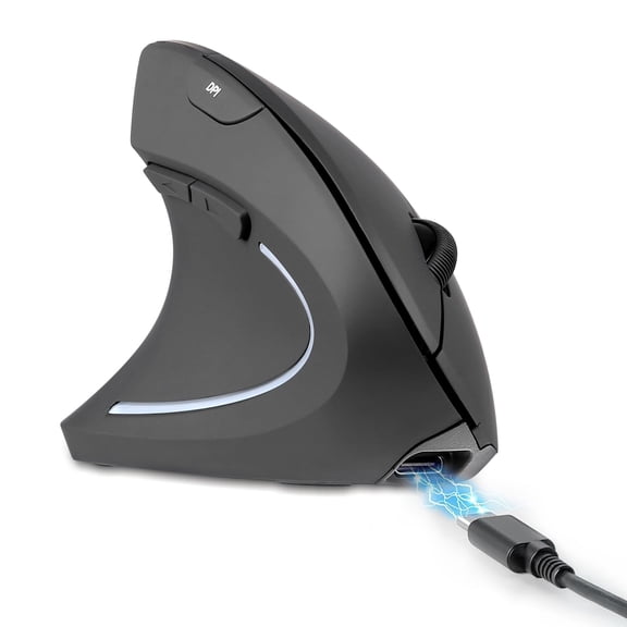 Perixx PERIMICE-713LR - Left Handed Cordless Rechargeable Vertical Mouse - Duo Wired and Wireless Charging Feature - 6 Buttons Design - Left Handed